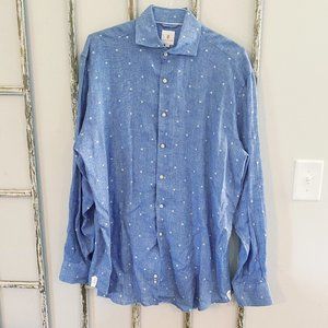 Martin Dingman Linen Blue Printed Button Shirt